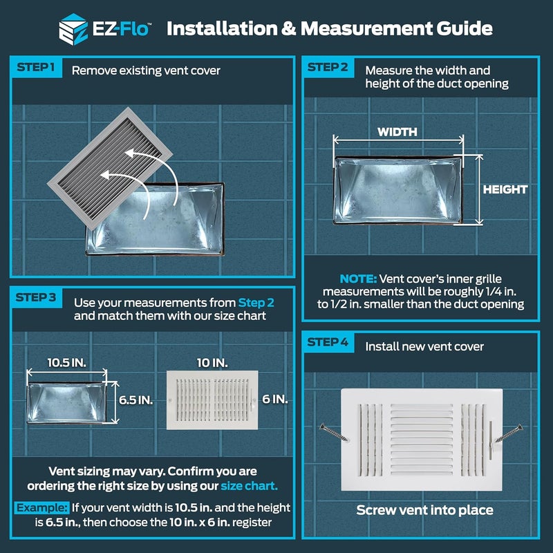 EZFLO 10 x 6 Inch (Duct Opening) Air Vent Cover for Wall or Ceiling, Two-Way Ventilation Register, Solid Steel HVAC Register Cover, White, 61610 - Image 3